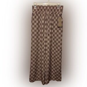 Albion Fit Audrey Wide Leg Pants-Brown Checkers